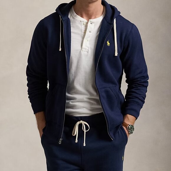 Polo Ralph Lauren Sweatshirt XXL 2XL Navy Blue Full Zip Hoodie Yellow Pony - Picture 1 of 9